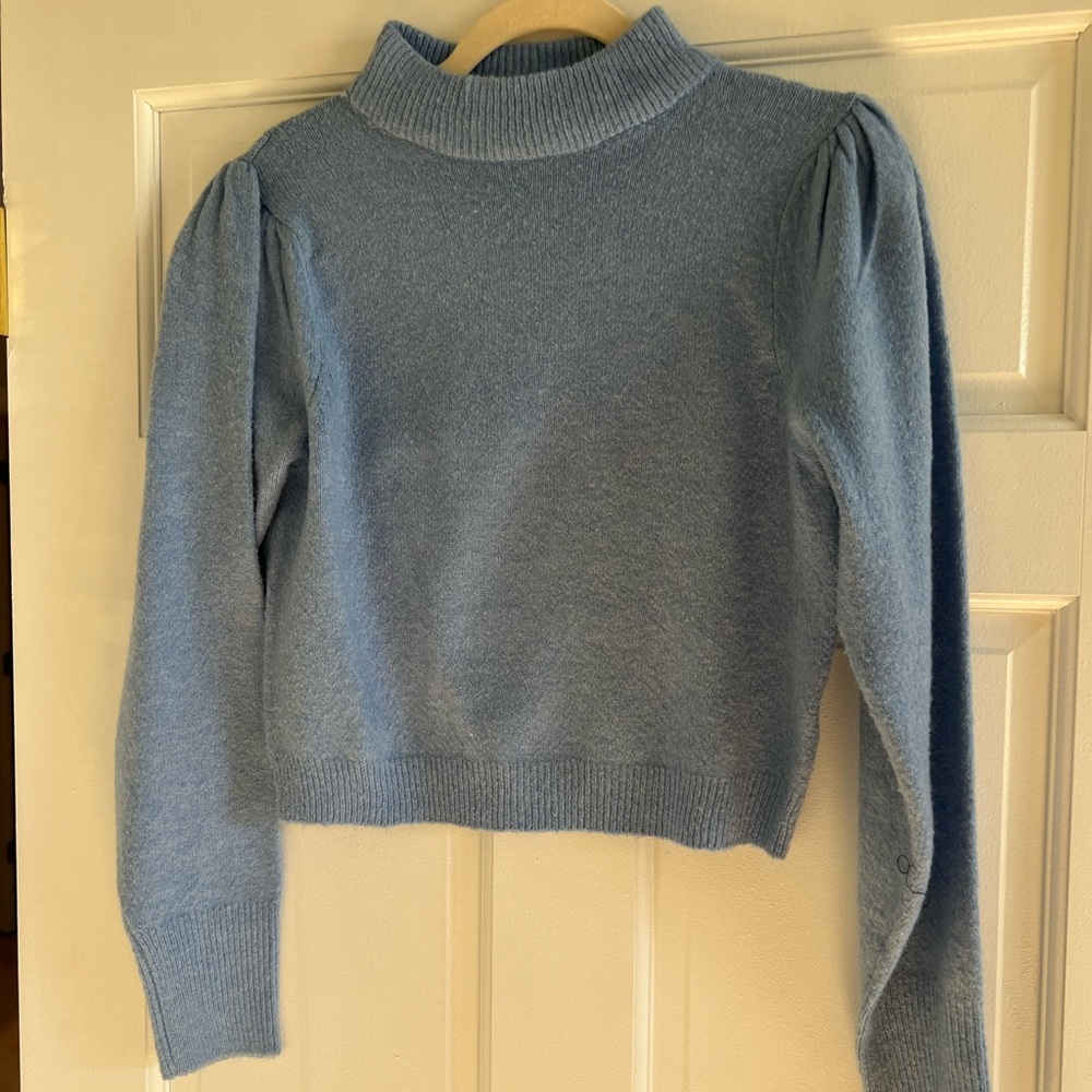 MISS SELFRIDGE BLUE PUFF SLEEVE SWEATER SIZE XS